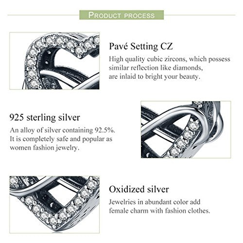 PAHALA 925 Sterling Silver 8 Styles Love Heart with Crystals Beads Charms Fit Bracelets