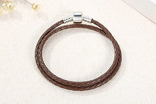 PAHALA 925 Sterling Silver Long 4 Colors Braided Leather Chain Snake Clasp (34, Brown)