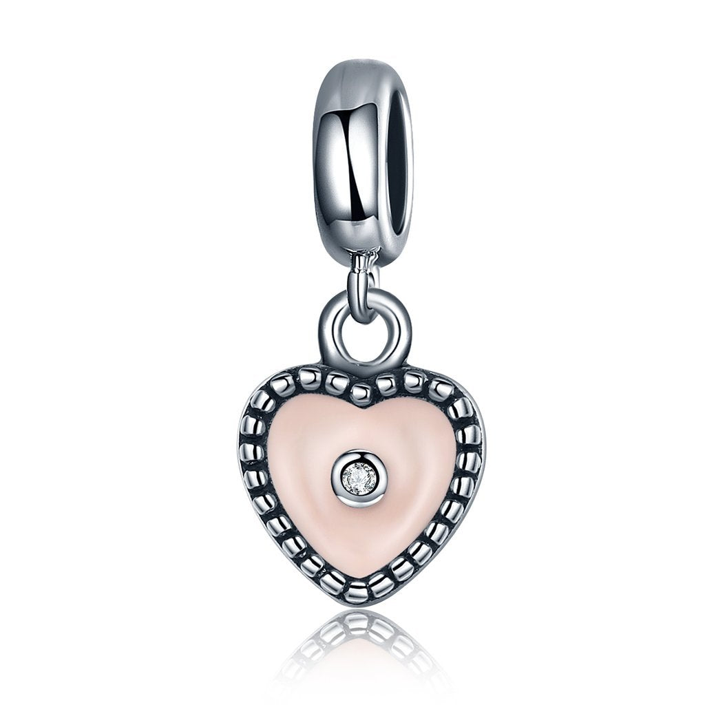 PAHALA 925 Strling Silver Pink Ture Love with Crystal Charms Fit Bracelets Necklace