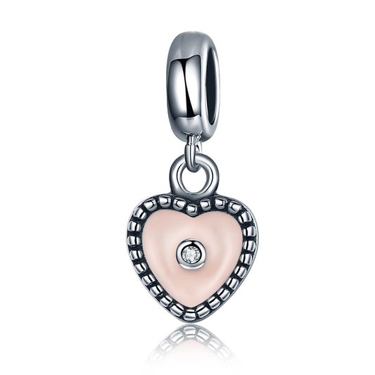 PAHALA 925 Strling Silver Pink Ture Love with Crystal Charms Fit Bracelets Necklace