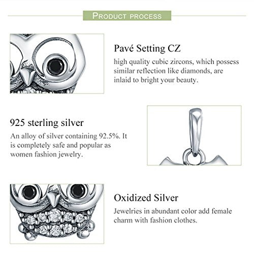 PAHALA 925 Sterling Silver Lovely OWL with Crystals Pendant Charm Bead