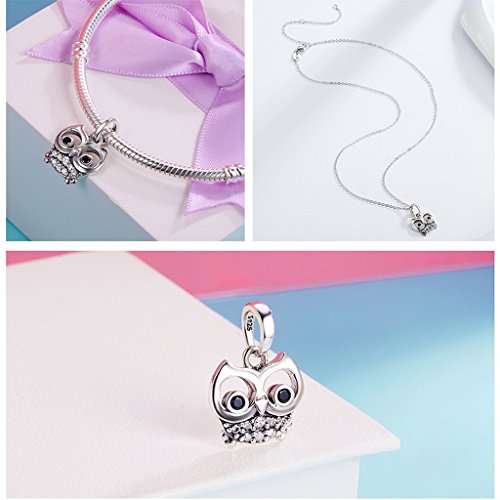 PAHALA 925 Sterling Silver Lovely OWL with Crystals Pendant Charm Bead