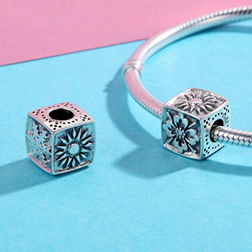 PAHALA 925 Sterling Silver Snowflake Maple Leaves Charm Bead