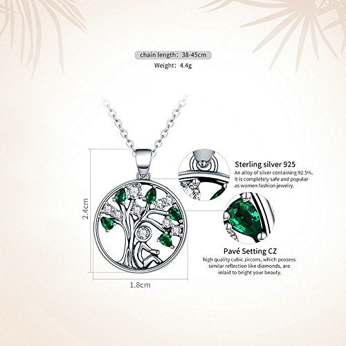 PAHALA 925 Sterling Silver Lovely Tree with Green Crystals Clear CZ Pendant Necklace