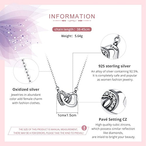 PAHALA 925 Sterling Silver Connected Heart with Crystals Clear CZ Pendant Necklace