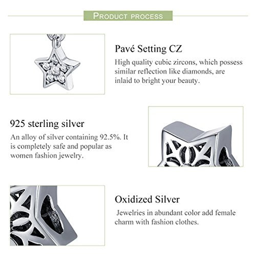 PAHALA 925 Sterling Silver Star Snow with Crystals Charm Bead