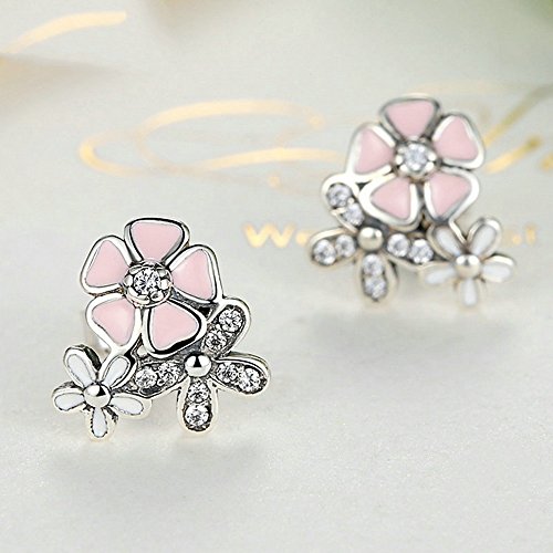 PAHALA 925 Sterling Silver Pink Cherry With Crystals Drop Party Wedding Earring