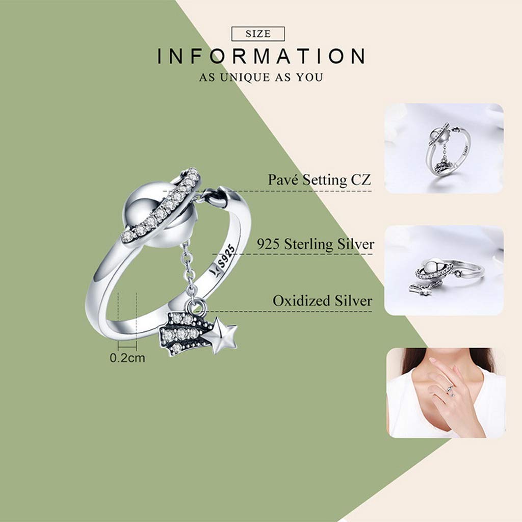 PAHALA 925 Strling Silver Bright Galaxy Sparkling Star Crystals Finger Weeding Party Ring