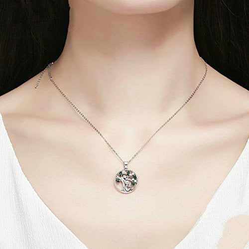 PAHALA 925 Sterling Silver Lovely Tree with Green Crystals Clear CZ Pendant Necklace
