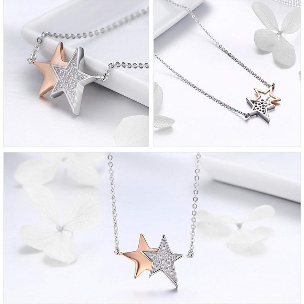 PAHALA 925 Sterling Silver Luminous CZ Double Star with Crystals Pendant Necklace