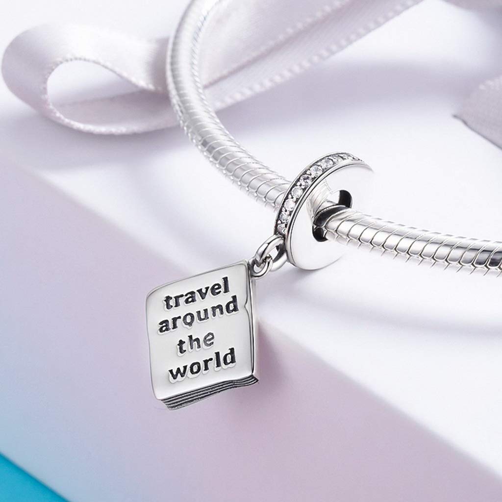 PAHALA 925 Strling Silver Travel Around World Passport with Crystals Charms