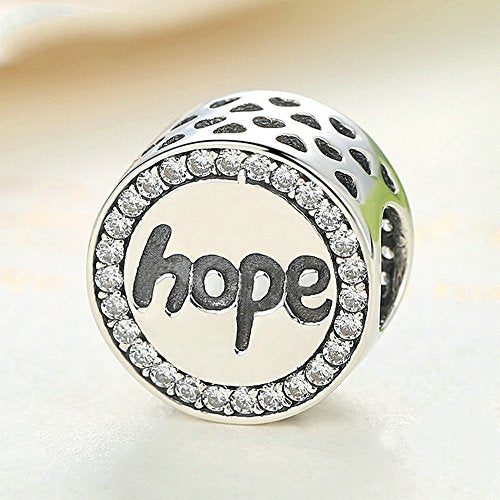 PAHALA 925 Strling Silver Hope with Crystals Charms Pendant Fit Bracelets Necklace