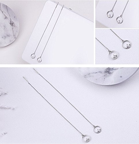 PAHALA 925 Sterling Silver Long Tassel Circle Party Wedding Pendant Earring