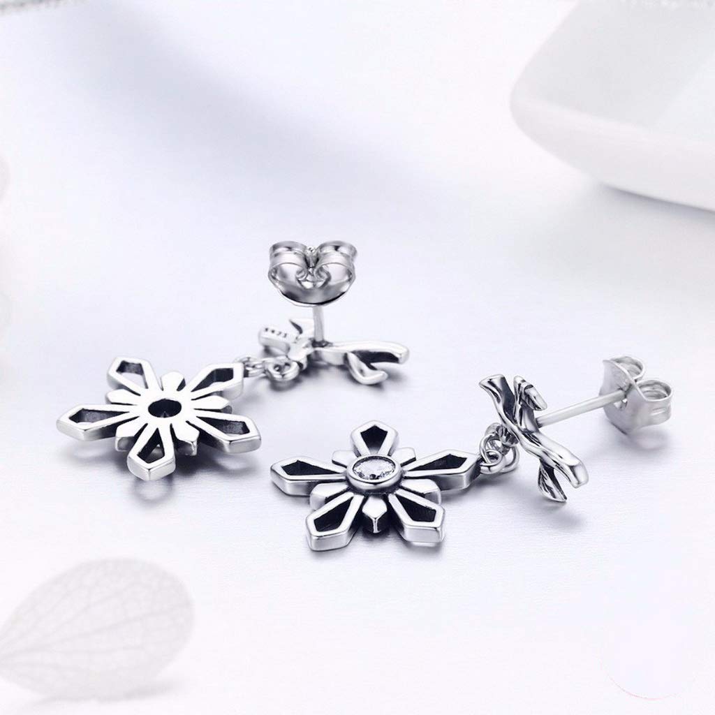 PAHALA 925 Sterling Silver Snow of Winter Snowflake Earrings