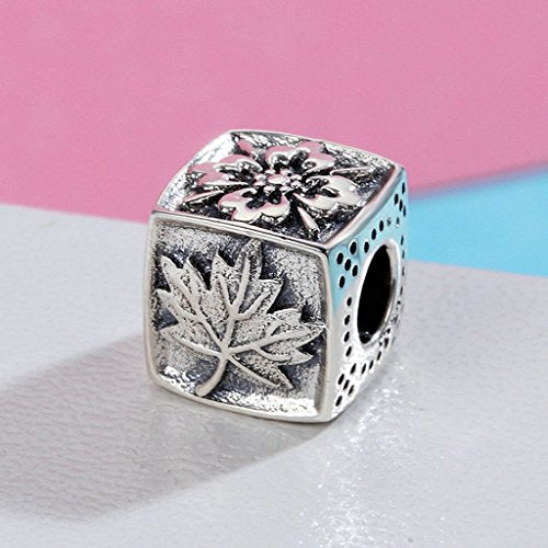 PAHALA 925 Sterling Silver Snowflake Maple Leaves Charm Bead