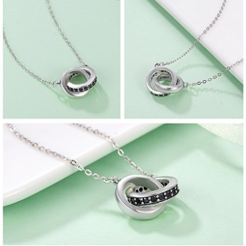 PAHALA 925 Sterling Silver Circle in Cricle with Black Crystals Pendant Necklace