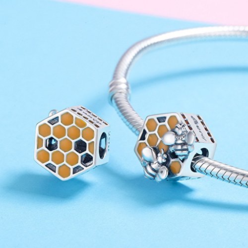 PAHALA 925 Sterling Silver Honeycomb Honey Bee Enamel Charm Bead