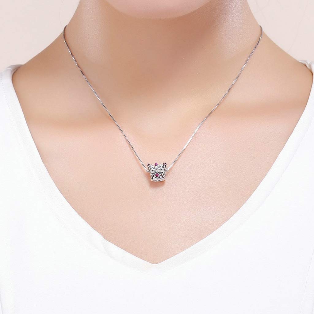 PAHALA 925 Strling Silver Pink Crystals Queen Crown Charm Bead