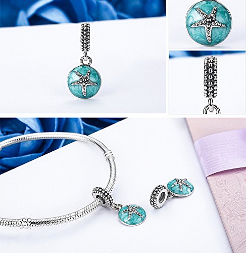 PAHALA 925 Strling Silver Starfish See with Green Blue Enamel Charms Fit Bracelets Necklace