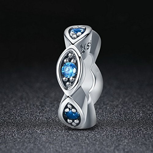 PAHALA 925 Sterling Silver Blue Eye Glittering Crystals Charm Bead