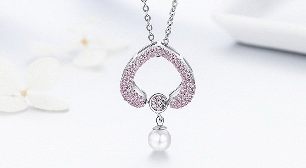 PAHALA 925 Sterling Silver Sparking Pink Crystals Clear CZ Pendant Necklace