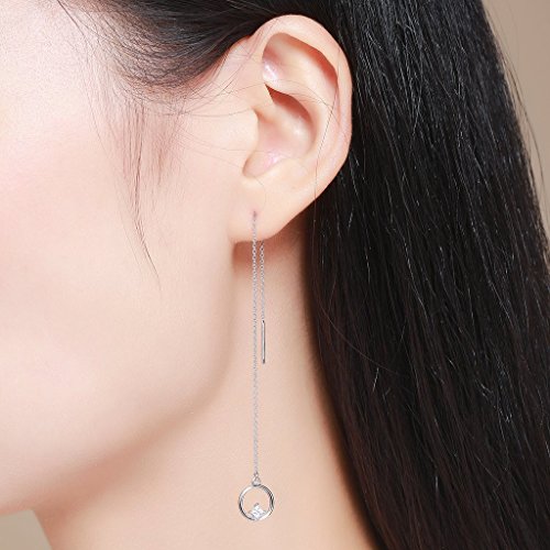 PAHALA 925 Sterling Silver Long Tassel Circle Party Wedding Pendant Earring