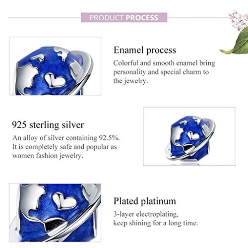 PAHALA 925 Strling Silver Enamel Making Blue Earth Bead with Crystals Charm Bead