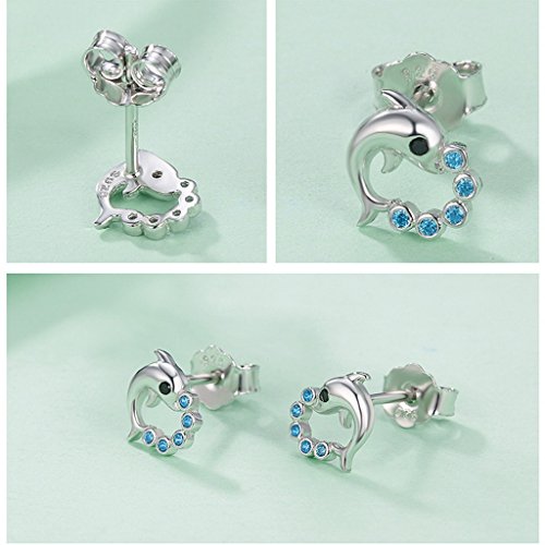 PAHALA 925 Sterling Silver Cut Dolphin With Blue Crystals Party Wedding Stud Earrings
