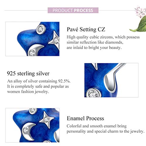 PAHALA 925 Strling Silver Blue Moon Star Enamel Bead with Crystals Charm Bead