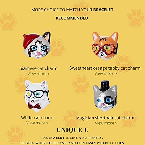 PAHALA 925 Sterling Silver Enamel Cartoon Cute Sweet Heart Tabby Cat Charm Bead