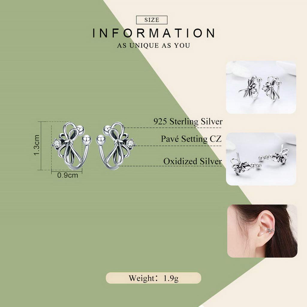 PAHALA 925 Sterling Silver Bowknot Dazzling Crystals Clip Earrings