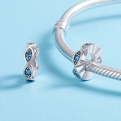 PAHALA 925 Sterling Silver Blue Eye Glittering Crystals Charm Bead