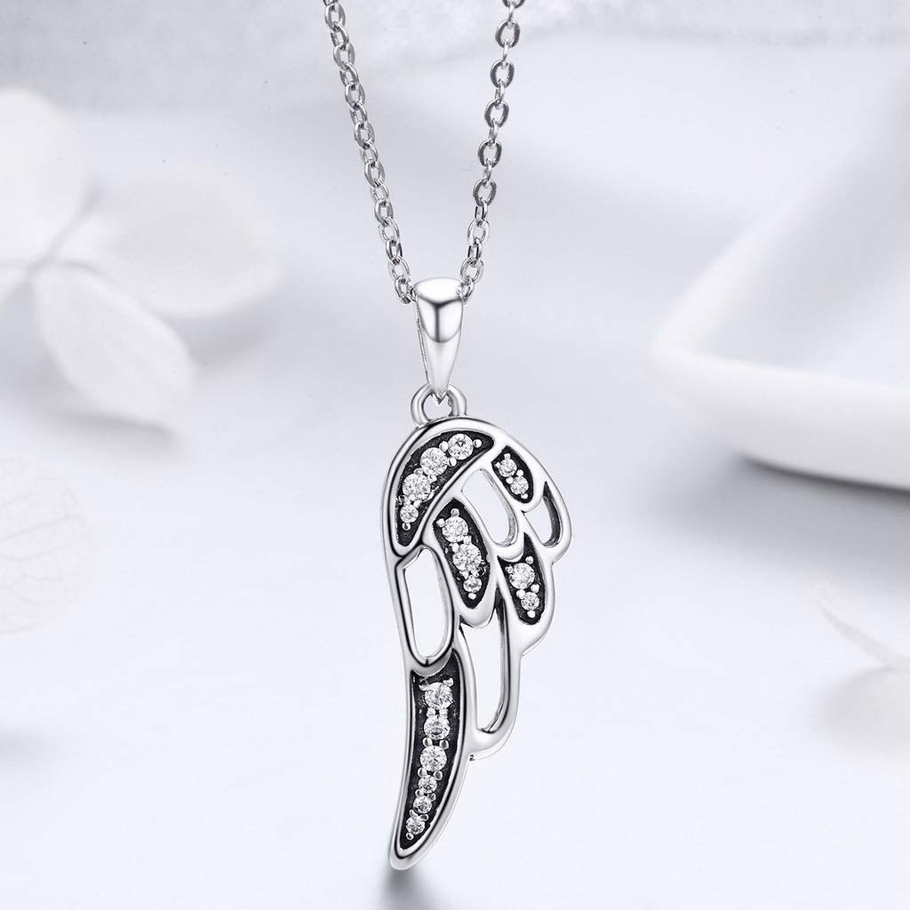 PAHALA 925 Sterling Silver Fairy Wings Feather Crystals Pendant Necklace
