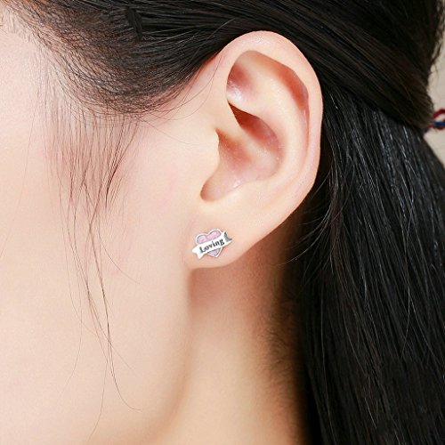 PAHALA 925 Sterling Silver Loving Forever Pink Enamel Party Wedding Stud Earrings