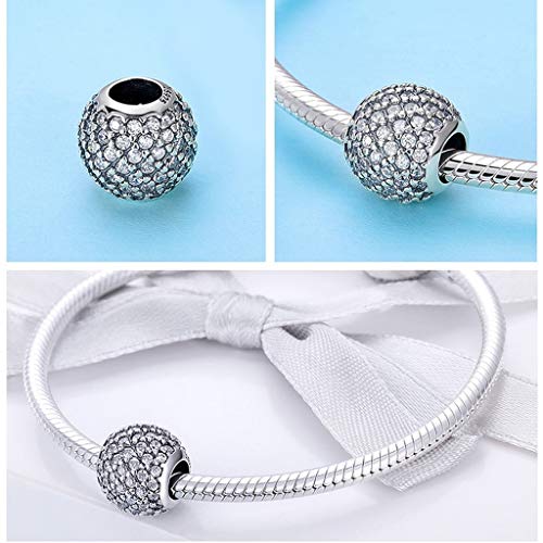 PAHALA 925 Strling Silver Dazzling Crystal Round Love Charms Charm