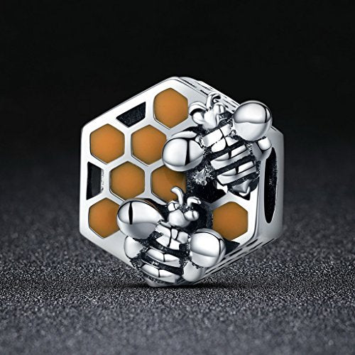 PAHALA 925 Sterling Silver Honeycomb Honey Bee Enamel Charm Bead