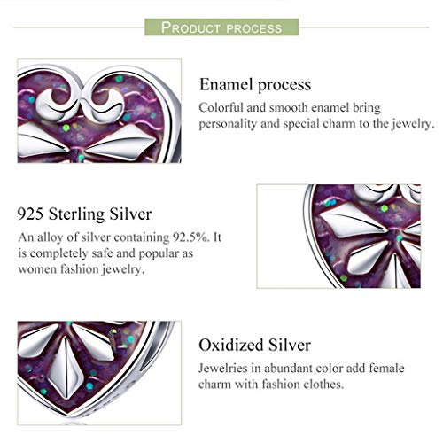 PAHALA 925 Strling Silver Heart Shape Pink Purple Enamel Charms