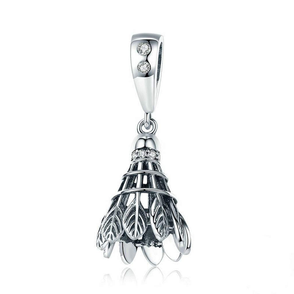 PAHALA 925 Strling Silver Badminton Pendant with Crystals Charm Bead