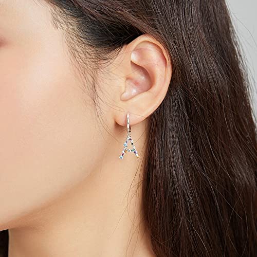 PAHALA 925 Sterling Silver Rainbow Blue Purple Dream Stud Round Crystal Earrings