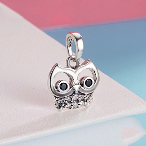 PAHALA 925 Sterling Silver Lovely OWL with Crystals Pendant Charm Bead