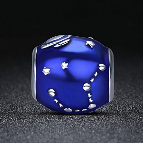 PAHALA 925 Sterling Silver Galaxy Star Moon Blue Enamel Charm Bead