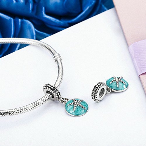 PAHALA 925 Strling Silver Starfish See with Green Blue Enamel Charms Fit Bracelets Necklace