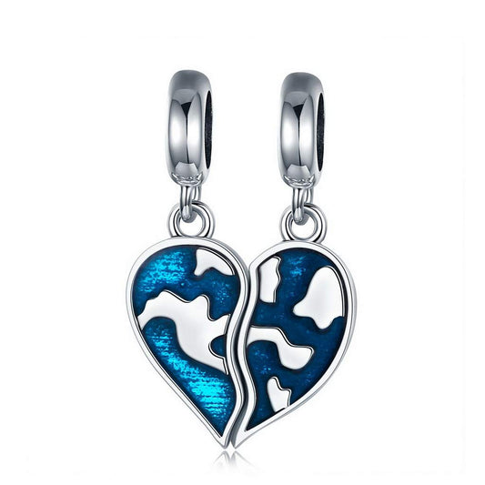 PAHALA 925 Strling Silver Enamel Picture of Earth Heart Charms