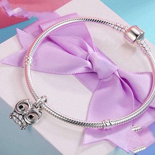 PAHALA 925 Sterling Silver Lovely OWL with Crystals Pendant Charm Bead
