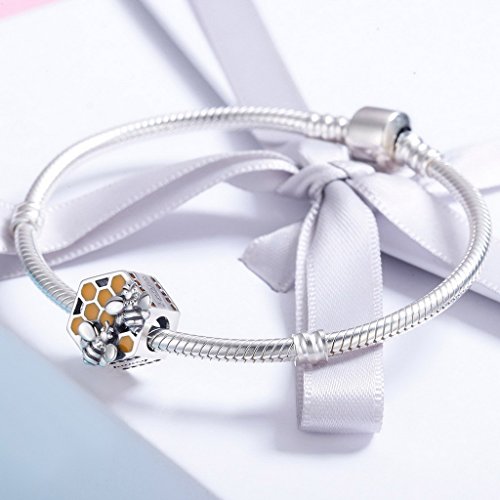 PAHALA 925 Sterling Silver Honeycomb Honey Bee Enamel Charm Bead