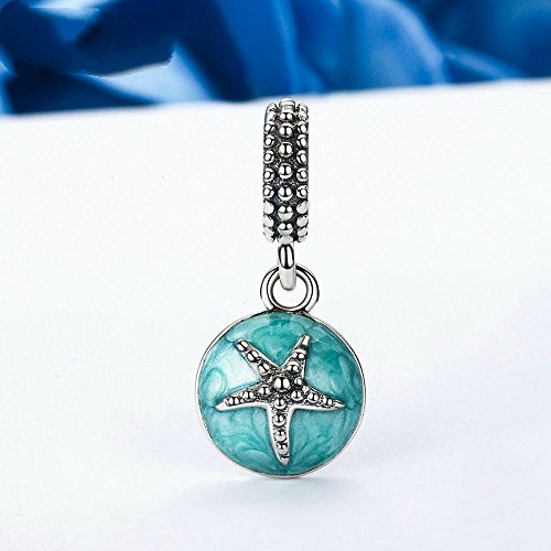 PAHALA 925 Strling Silver Starfish See with Green Blue Enamel Charms Fit Bracelets Necklace