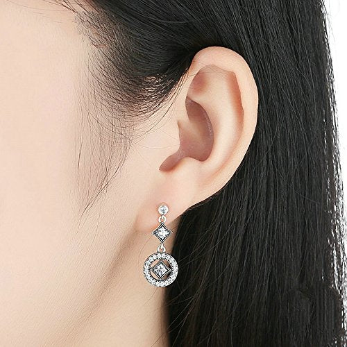 PAHALA 925 Sterling Silver Round Crystal Pendant Party Wedding Earring