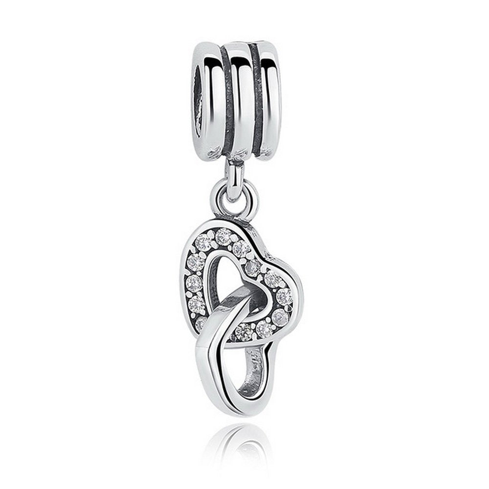 PAHALA 925 Strling Silver Romantic Heart Love Rose Charms Pendant Fit Bracelets Necklace