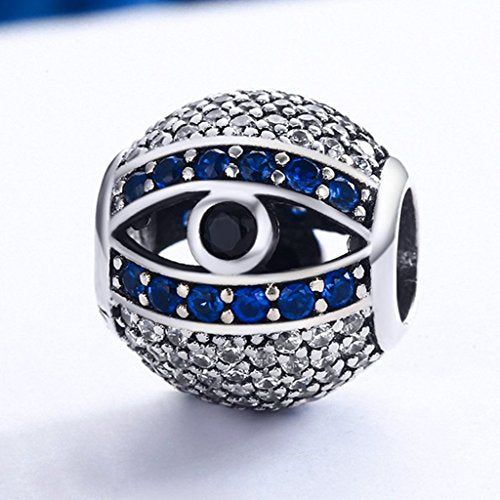 PAHALA 925 Strling Silver Blue Eye with Crystals Charm Bead Fit Bracelets