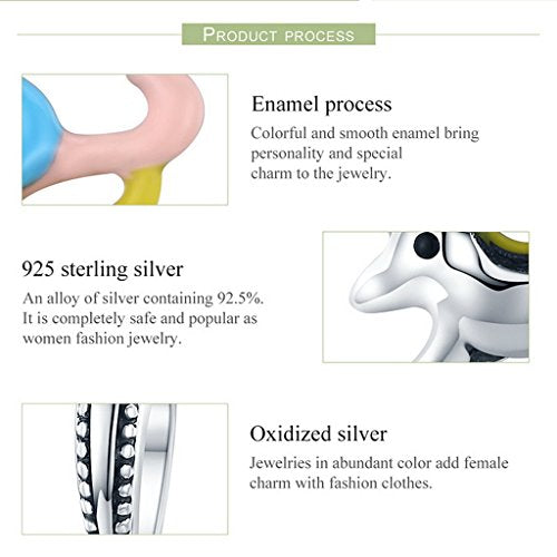 PAHALA 925 Sterling Silver Colorful Unicorn Memory Enamel Charm Bead